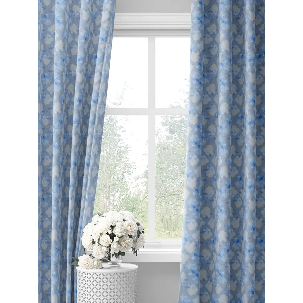 Фото Комплект штор на шторной ленте Decoracion Акварельные переливы 145x275 см цвет синий серый Фото Комплект штор на шторной ленте Decoracion Акварельные переливы 145x275 см цвет синий серый