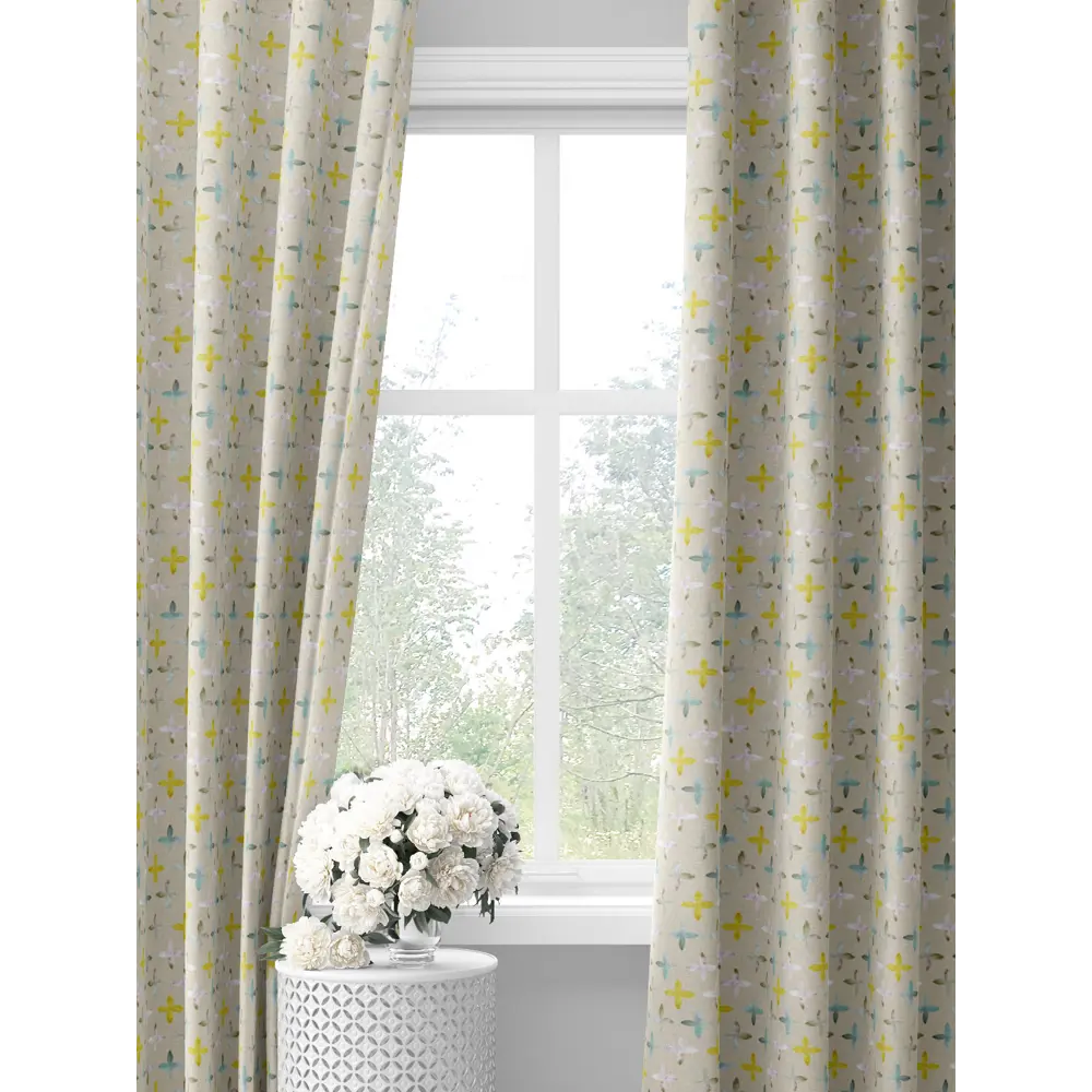 Фото Комплект штор на шторной ленте Decoracion Акварельные плюсики 145x275 см цвет желтый светло-бежевый Фото Комплект штор на шторной ленте Decoracion Акварельные плюсики 145x275 см цвет желтый светло-бежевый