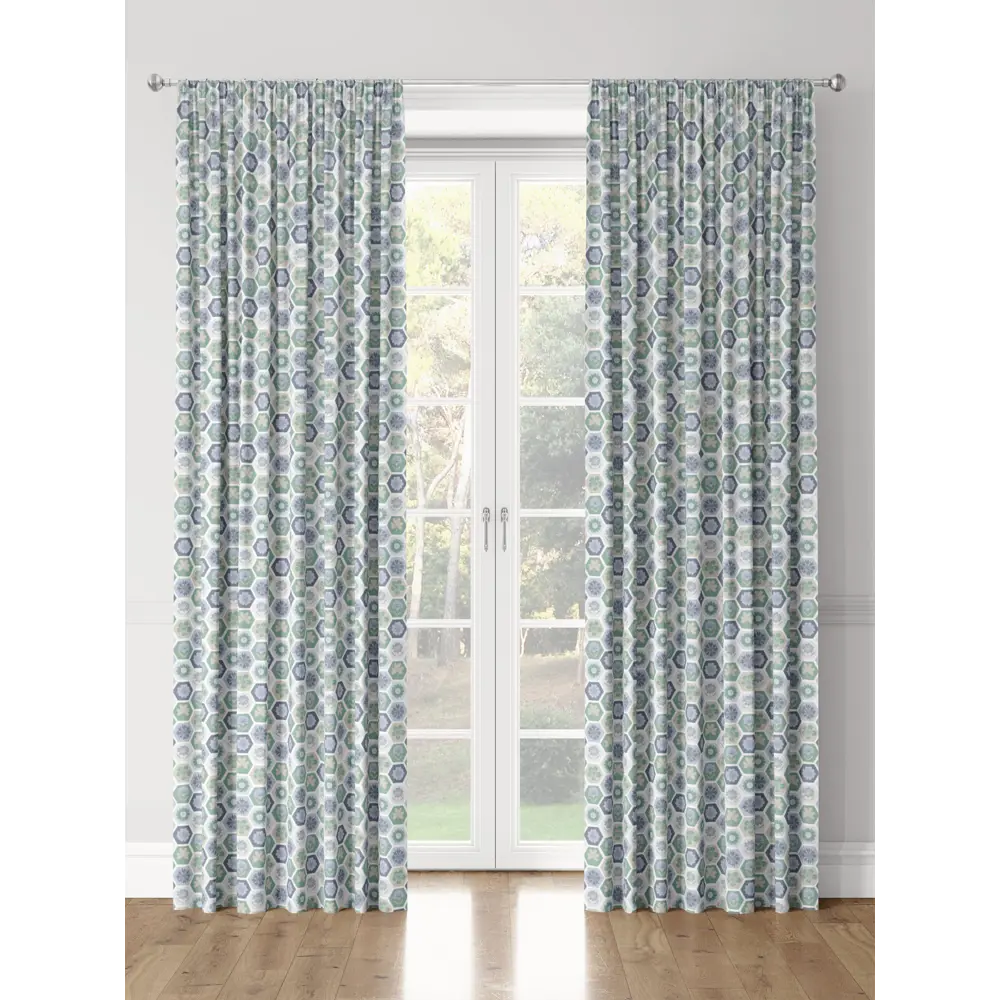 Фото 3 Комплект штор на шторной ленте Decoracion Цветочные соты 145x275 см цвет серый зеленый Фото 3 Комплект штор на шторной ленте Decoracion Цветочные соты 145x275 см цвет серый зеленый