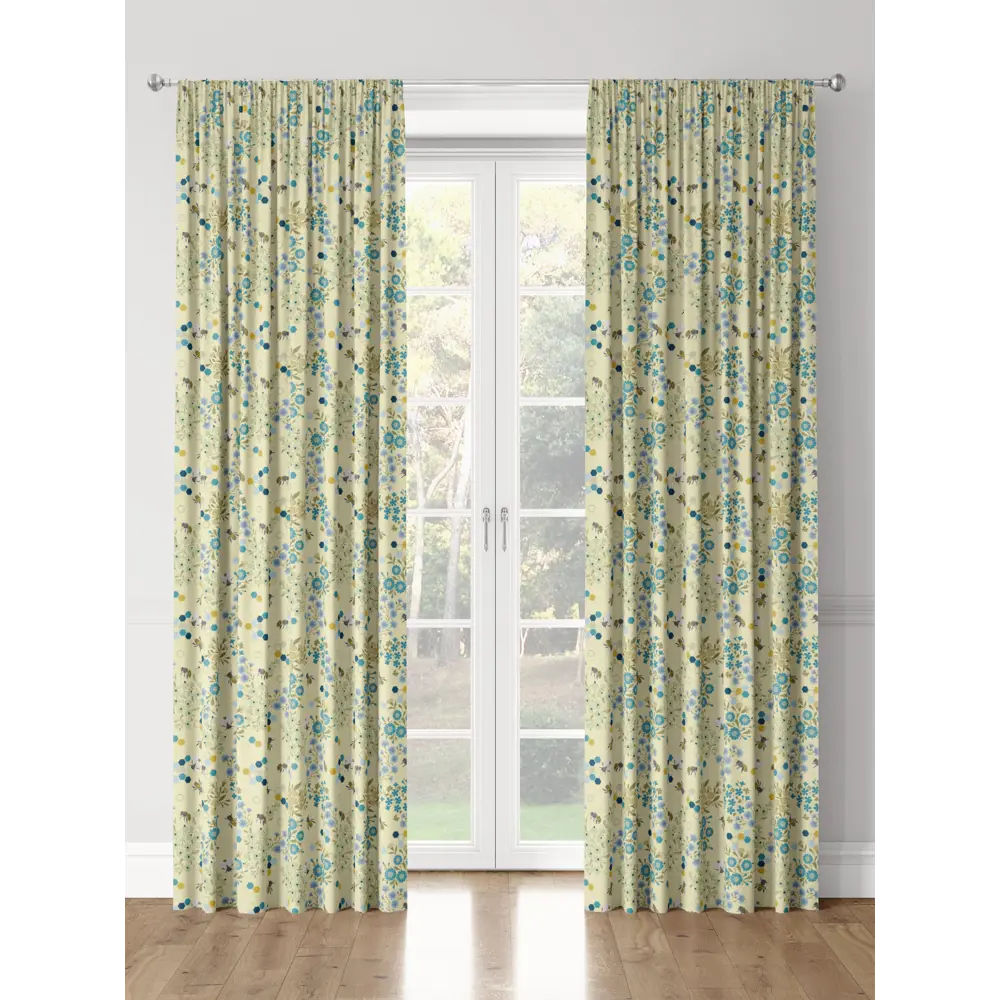 Фото 3 Комплект штор на шторной ленте Decoracion Пчелы в цветах 145x275 см цвет синий бежевый Фото 3 Комплект штор на шторной ленте Decoracion Пчелы в цветах 145x275 см цвет синий бежевый