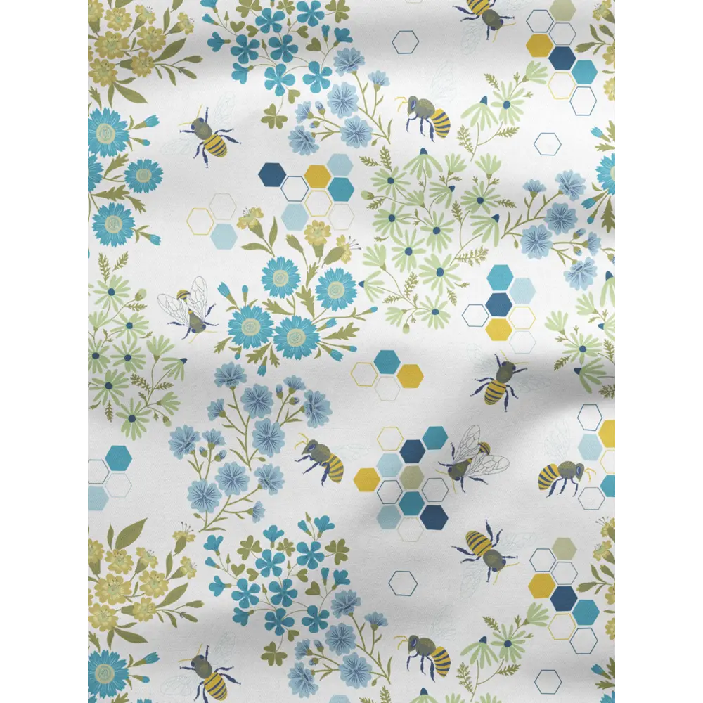Фото 2 Комплект штор на шторной ленте Decoracion Пчелы в цветах 145x275 см цвет белый синий оливковый Фото 2 Комплект штор на шторной ленте Decoracion Пчелы в цветах 145x275 см цвет белый синий оливковый