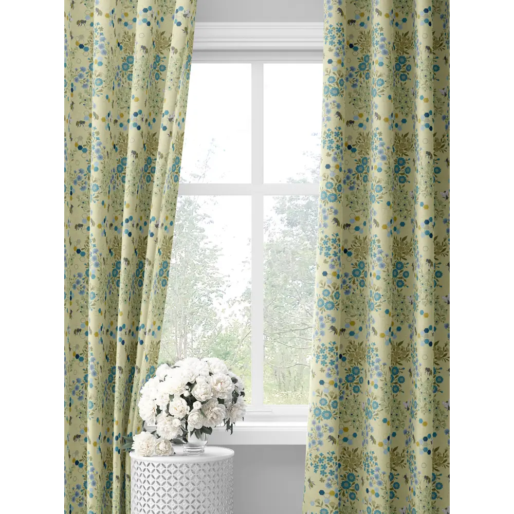 Фото Комплект штор на шторной ленте Decoracion Пчелы в цветах 145x275 см цвет синий бежевый Фото Комплект штор на шторной ленте Decoracion Пчелы в цветах 145x275 см цвет синий бежевый