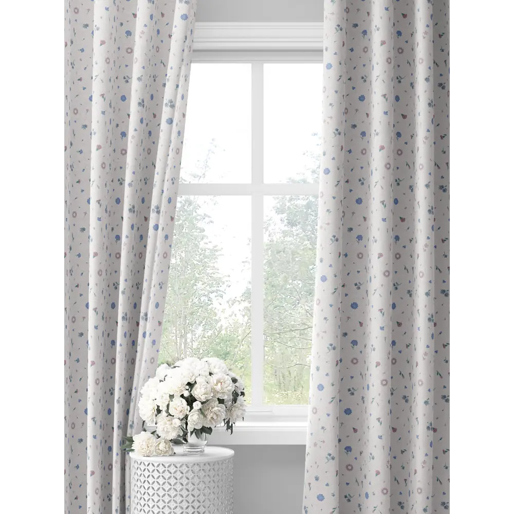 Фото Комплект штор на шторной ленте Decoracion Пестики тычинки 145x275 см цвет синий кремовый