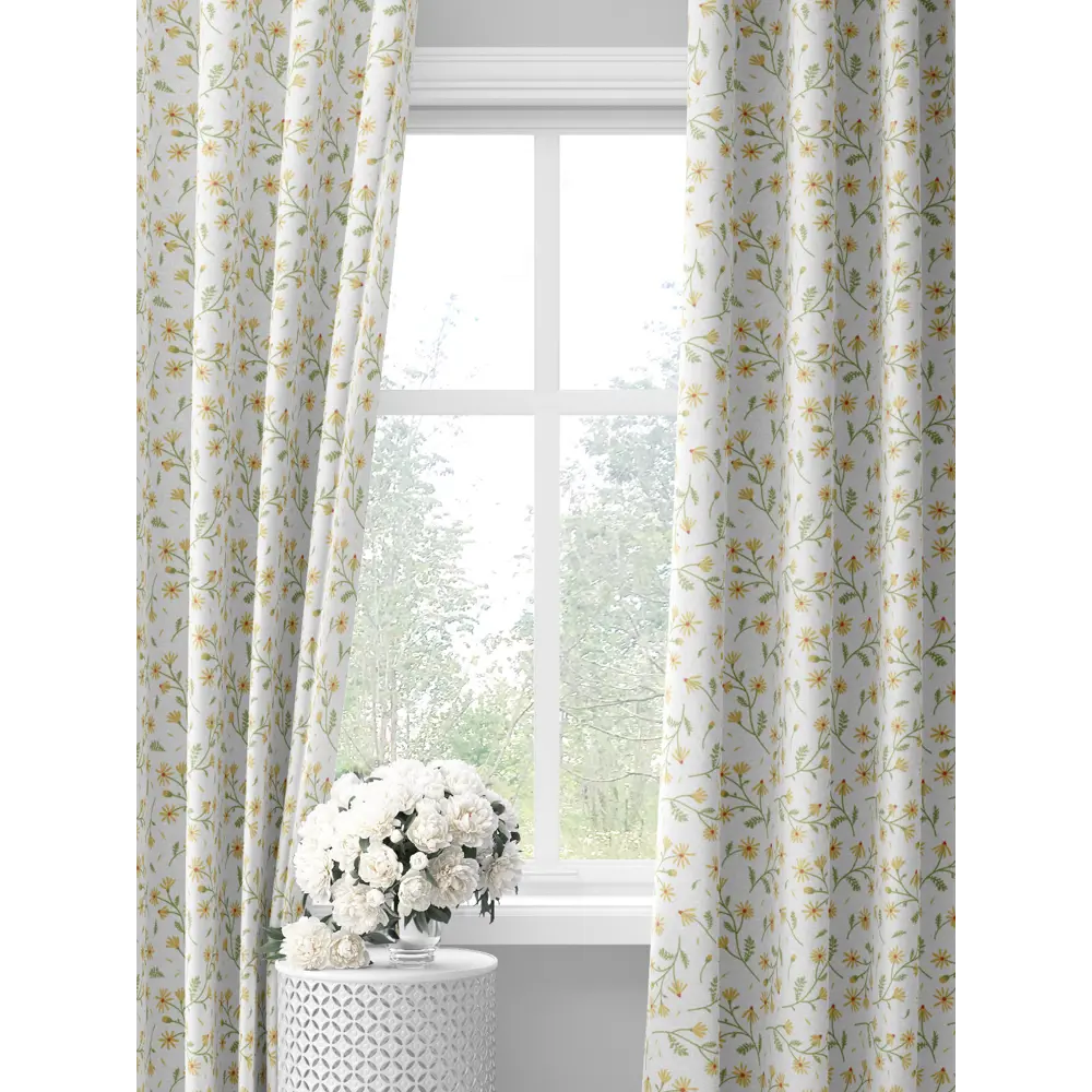 Фото Комплект штор на шторной ленте Decoracion Любит не любит 145x275 см цвет белый желтый оливковый Фото Комплект штор на шторной ленте Decoracion Любит не любит 145x275 см цвет белый желтый оливковый