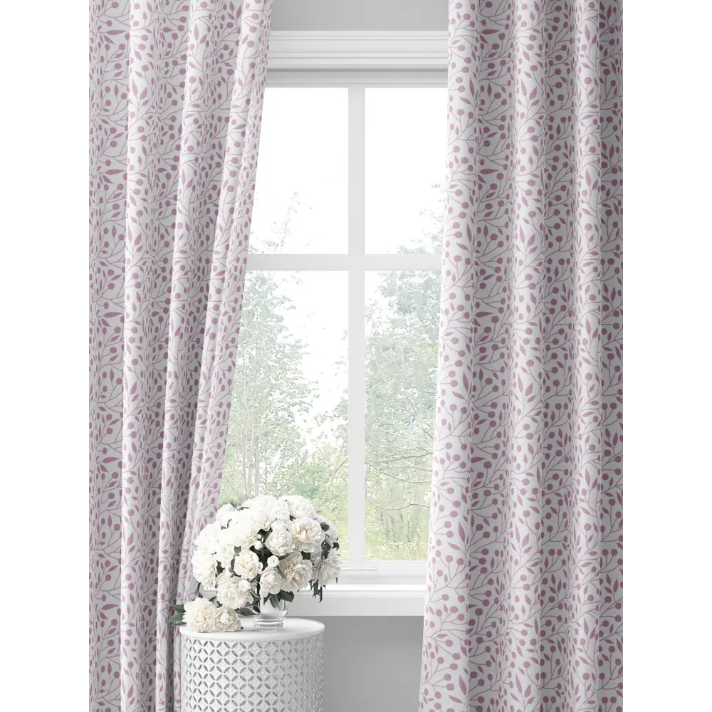 Фото Комплект штор на шторной ленте Decoracion Лесные ягоды 145x275 см цвет белый сиреневый Фото Комплект штор на шторной ленте Decoracion Лесные ягоды 145x275 см цвет белый сиреневый