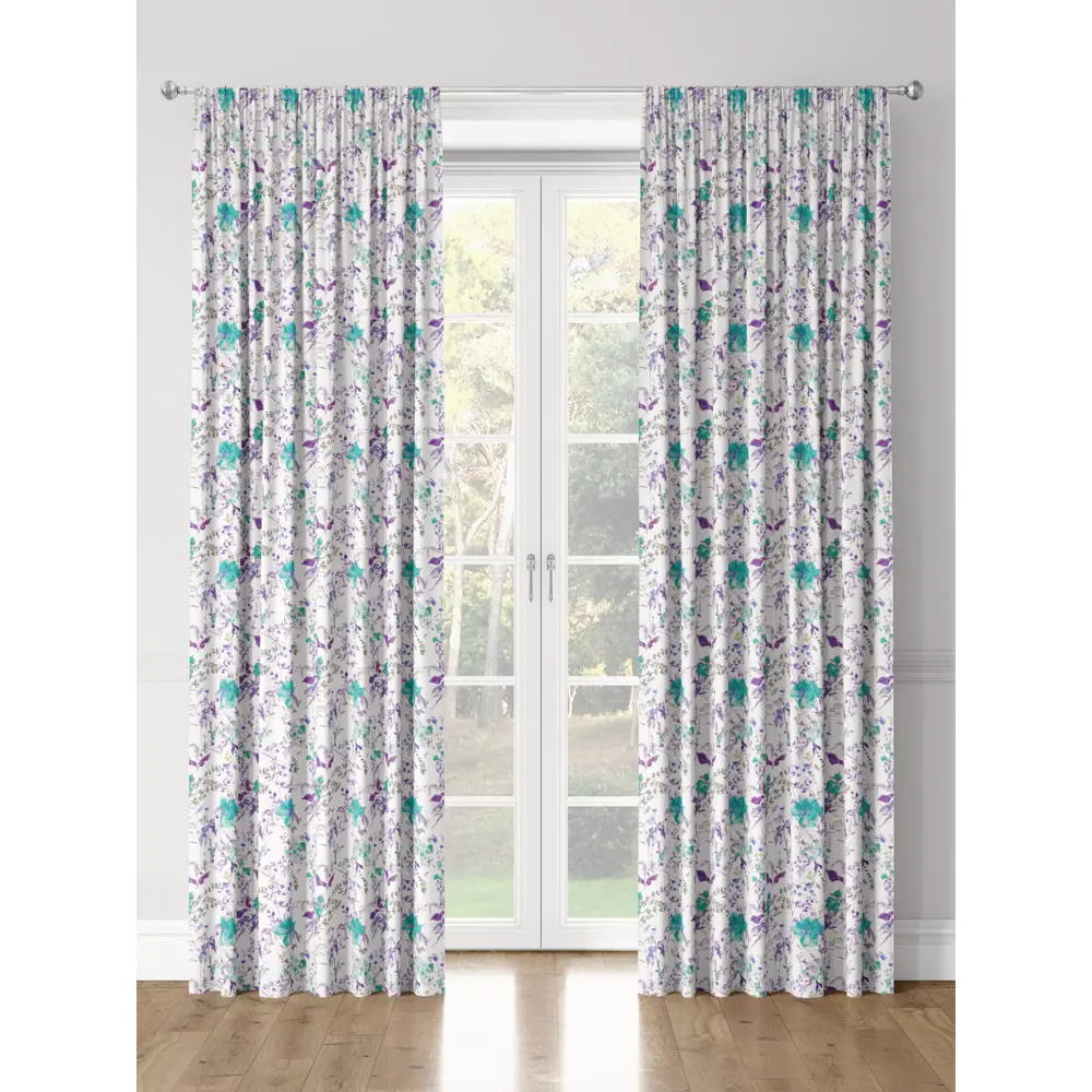 Фото 3 Комплект штор на шторной ленте Decoracion Июльская поляна 145x275 см цвет белый фиолетовый бирюзовый