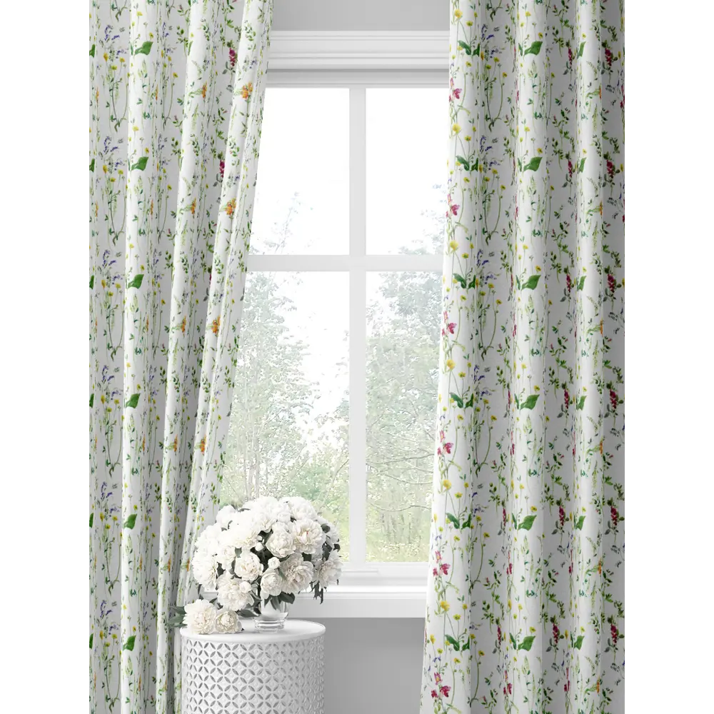 Фото Комплект штор на шторной ленте Decoracion Нежные цветы 145x275 см цвет белый зеленый желтый Фото Комплект штор на шторной ленте Decoracion Нежные цветы 145x275 см цвет белый зеленый желтый