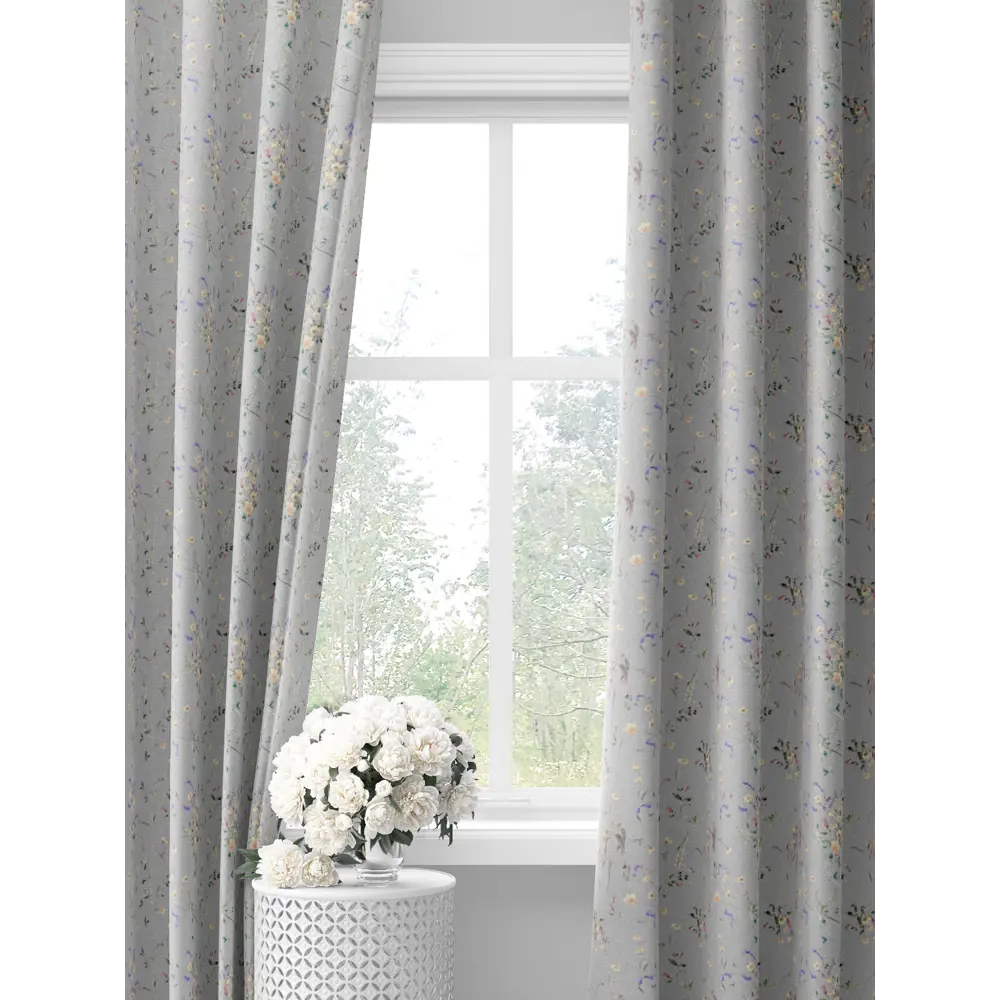 Фото Комплект штор на шторной ленте Decoracion Букетики из лютиков 145x275 см цвет серый Фото Комплект штор на шторной ленте Decoracion Букетики из лютиков 145x275 см цвет серый