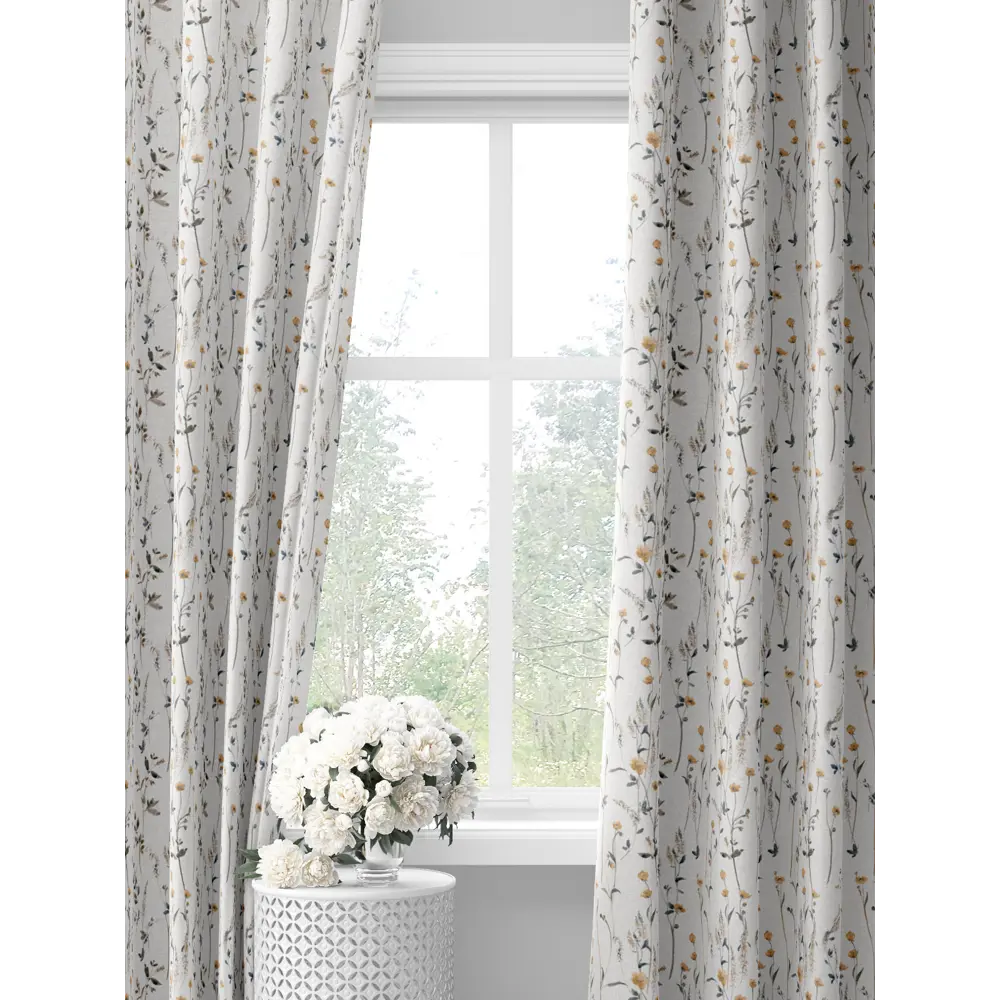 Фото Комплект штор на шторной ленте Decoracion Изящные лютики 145x275 см цвет белый серый желтый Фото Комплект штор на шторной ленте Decoracion Изящные лютики 145x275 см цвет белый серый желтый