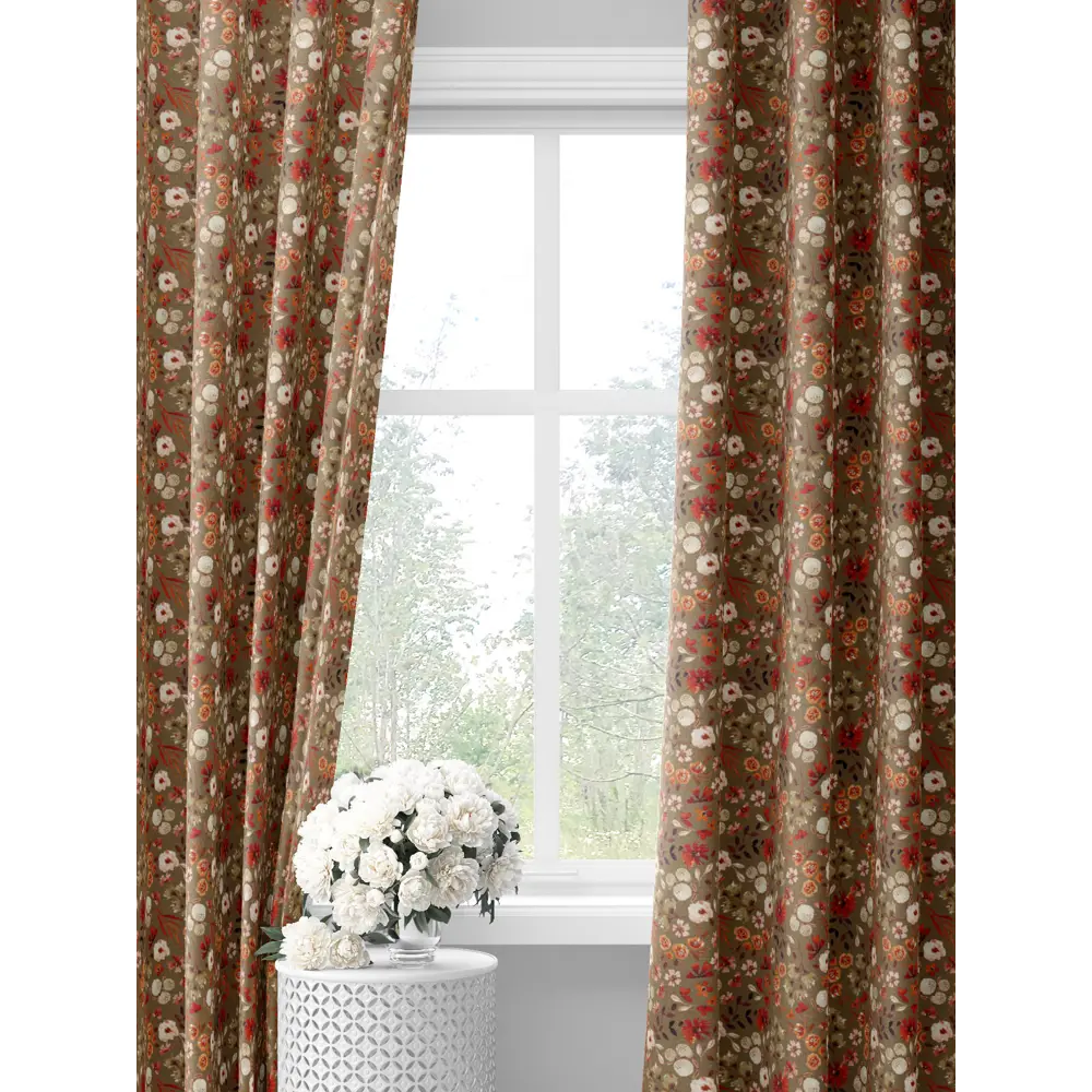 Фото Комплект штор на шторной ленте Decoracion Цветочное ассорти 145x275 см цвет коричневый красный Фото Комплект штор на шторной ленте Decoracion Цветочное ассорти 145x275 см цвет коричневый красный