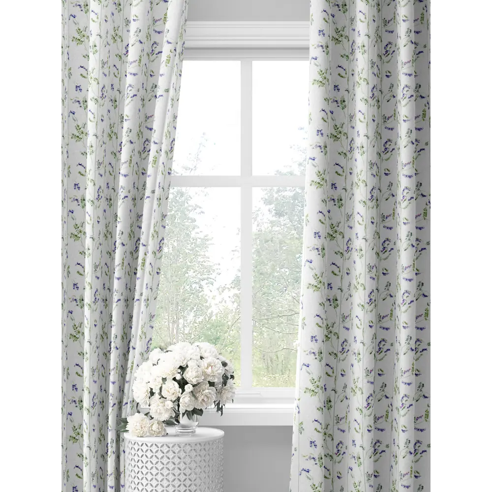 Фото Комплект штор на шторной ленте Decoracion Вьющийся горошек 145x275 см цвет белый зеленый фиолетовый Фото Комплект штор на шторной ленте Decoracion Вьющийся горошек 145x275 см цвет белый зеленый фиолетовый