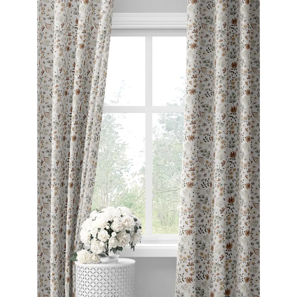 Фото Комплект штор на шторной ленте Decoracion Цветочное ассорти 145x275 см цвет белый серый коричневый Фото Комплект штор на шторной ленте Decoracion Цветочное ассорти 145x275 см цвет белый серый коричневый