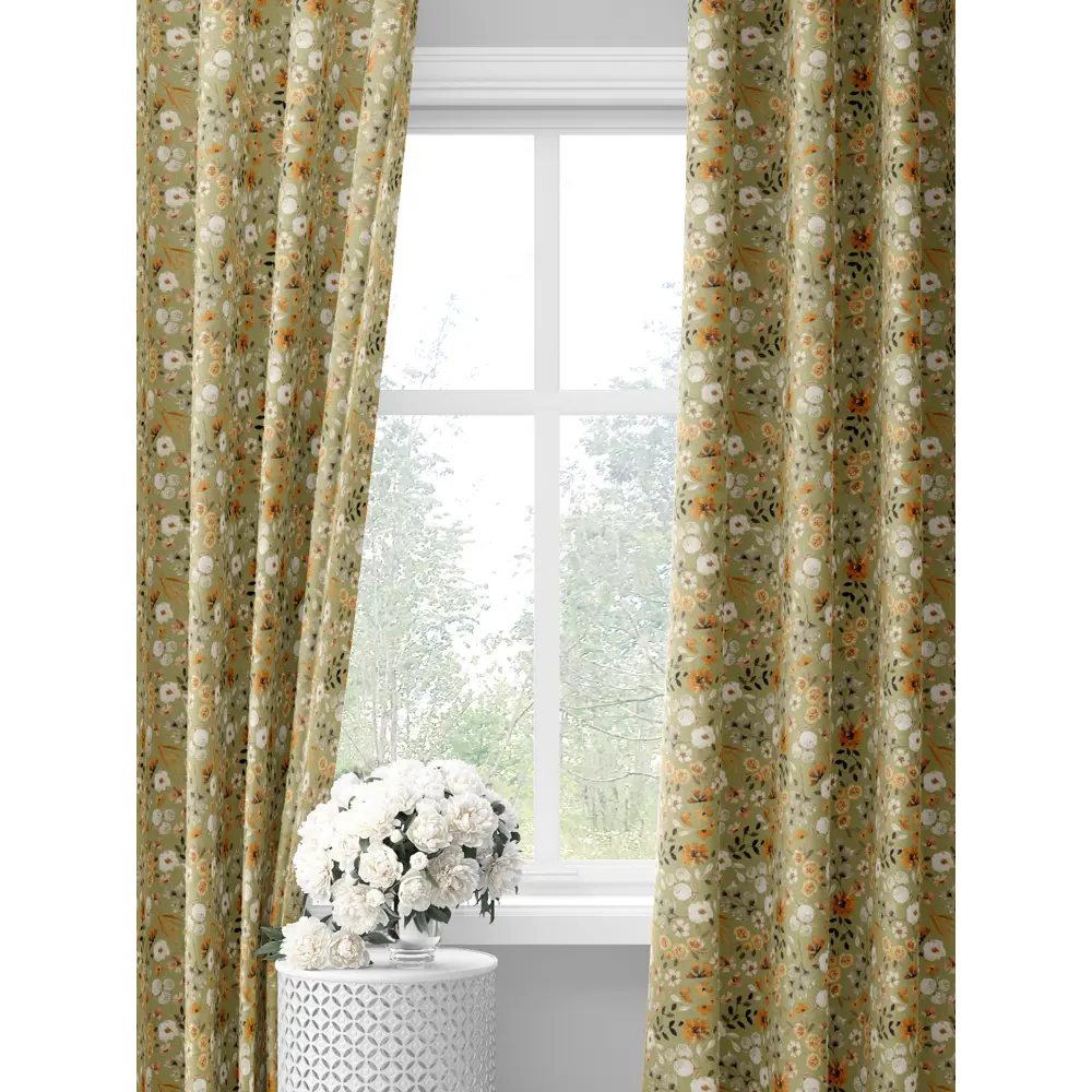 Фото Комплект штор на шторной ленте Decoracion Цветочное ассорти 145x275 см цвет белый оранжевый оливковый Фото Комплект штор на шторной ленте Decoracion Цветочное ассорти 145x275 см цвет белый оранжевый оливковый