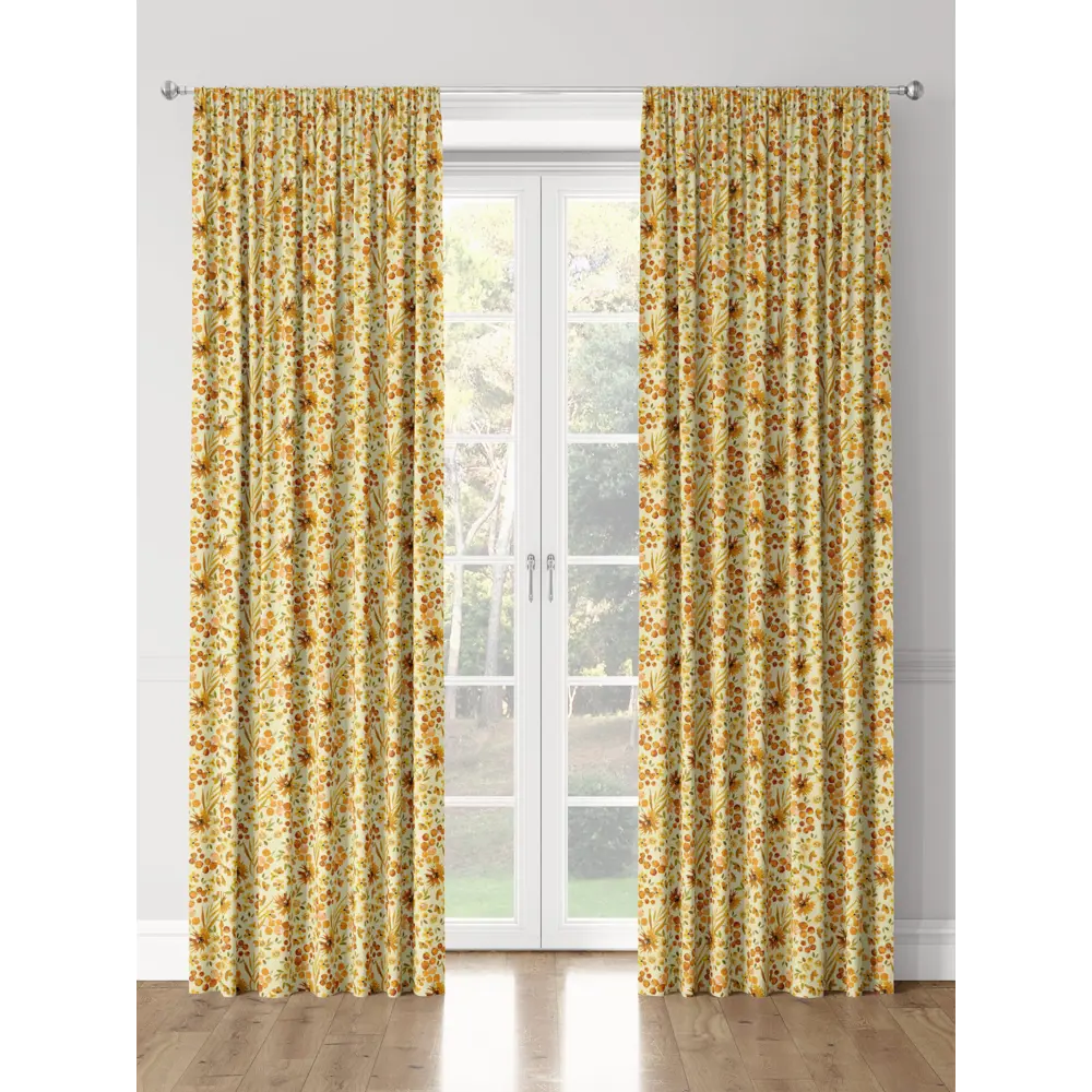 Фото 3 Комплект штор на шторной ленте Decoracion Цветы и ягоды 145x275 см цвет бежевый оранжевый