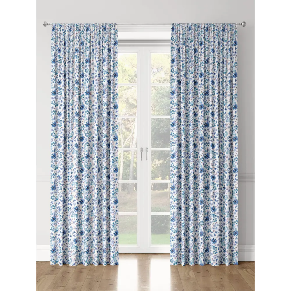 Фото 3 Комплект штор на шторной ленте Decoracion Цветы и ягоды 145x275 см цвет белый синий Фото 3 Комплект штор на шторной ленте Decoracion Цветы и ягоды 145x275 см цвет белый синий