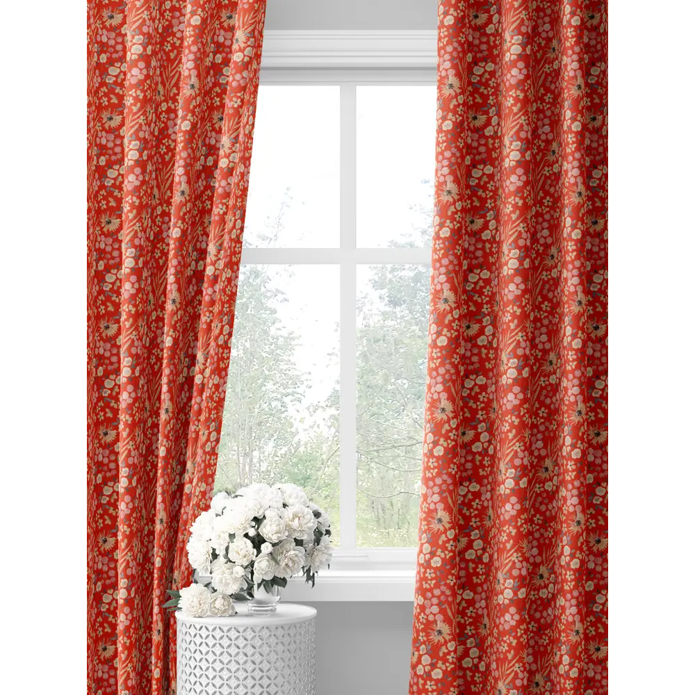 Фото Комплект штор на шторной ленте Decoracion Цветы и ягоды 145x275 см цвет бежевый красный розовый Фото Комплект штор на шторной ленте Decoracion Цветы и ягоды 145x275 см цвет бежевый красный розовый