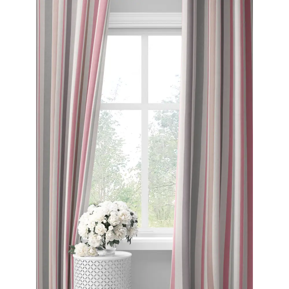 Фото Комплект штор на шторной ленте Decoracion Стильные полоски 145x275 см цвет серый розовый кремовый Фото Комплект штор на шторной ленте Decoracion Стильные полоски 145x275 см цвет серый розовый кремовый