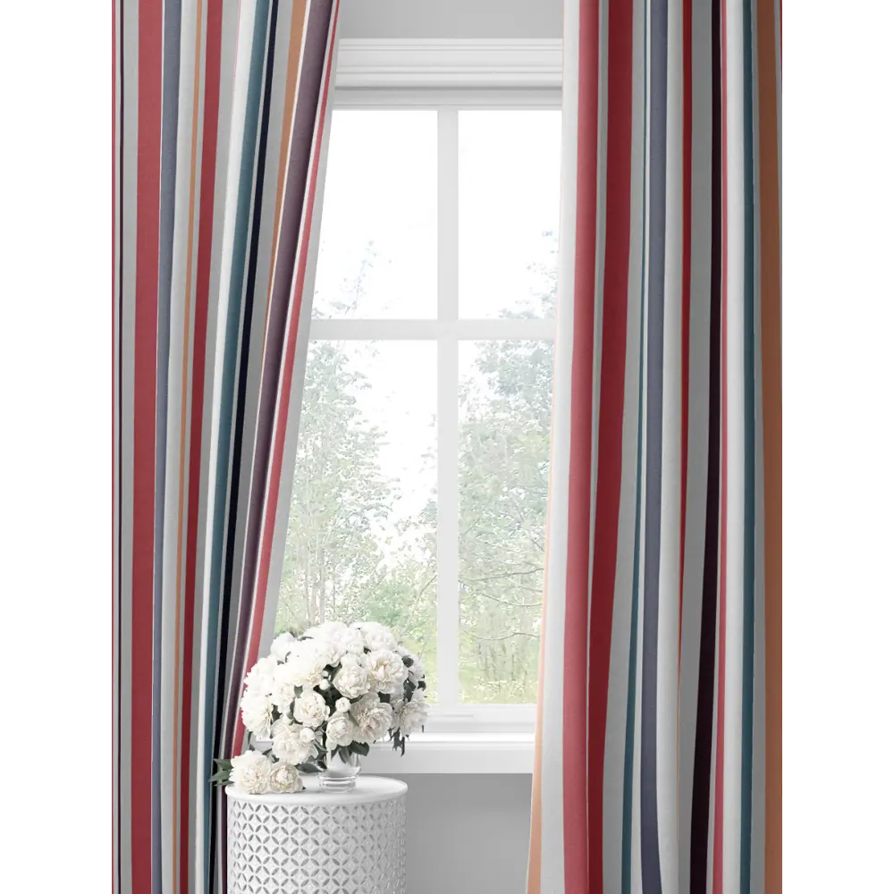 Фото Комплект штор на шторной ленте Decoracion Стильные полоски 145x275 см цвет красный кремовый бирюзовый
