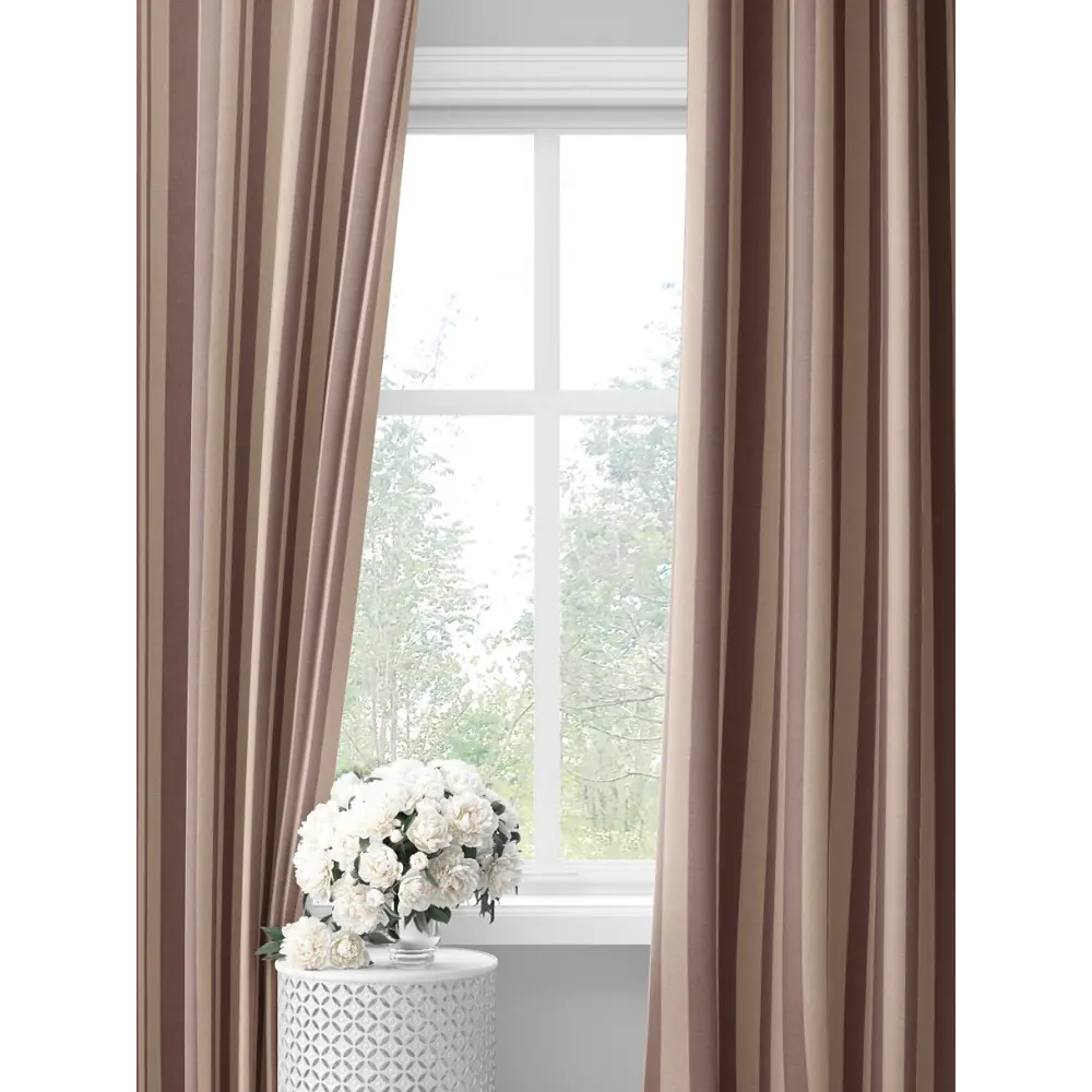 Фото Комплект штор на шторной ленте Decoracion Элегантная полоска 145x275 см цвет бежевый коричневый темно-бежевый Фото Комплект штор на шторной ленте Decoracion Элегантная полоска 145x275 см цвет бежевый коричневый темно-бежевый
