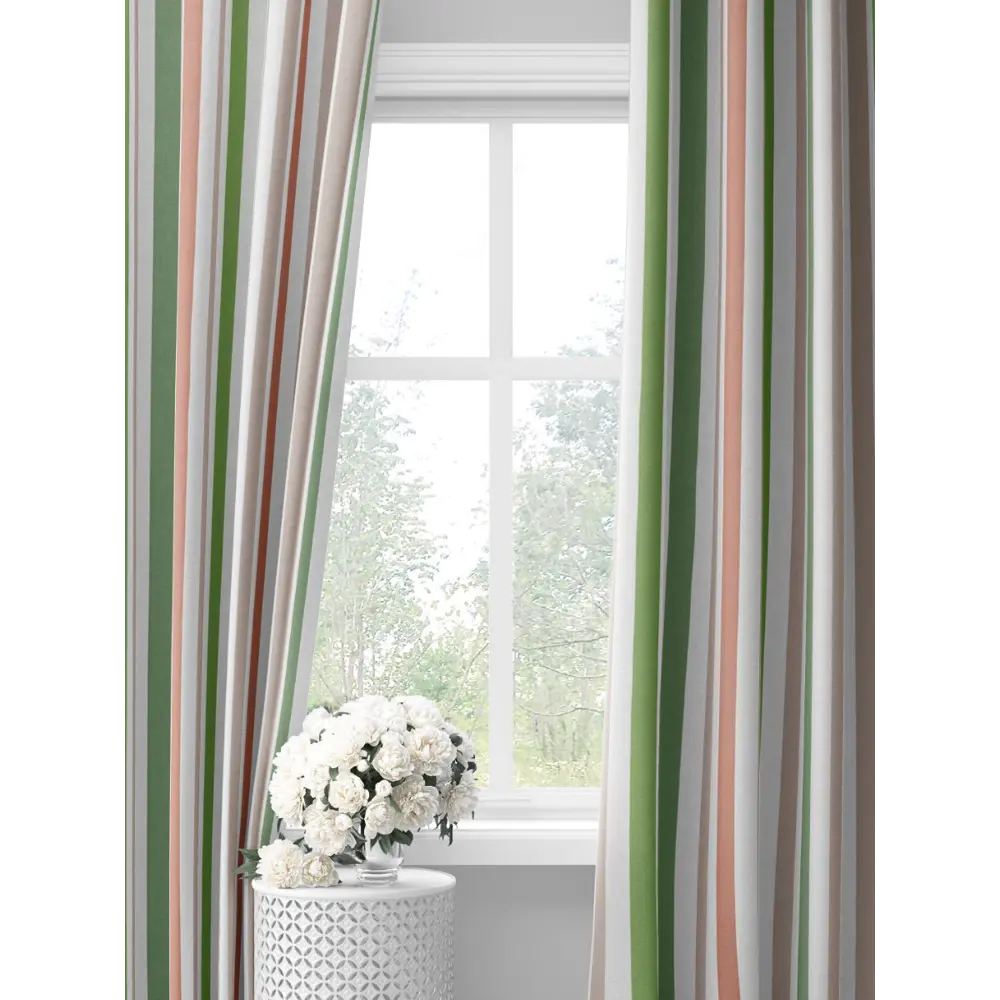 Фото Комплект штор на шторной ленте Decoracion Разноцветные полоски 145x275 см цвет белый бежевый зеленый Фото Комплект штор на шторной ленте Decoracion Разноцветные полоски 145x275 см цвет белый бежевый зеленый
