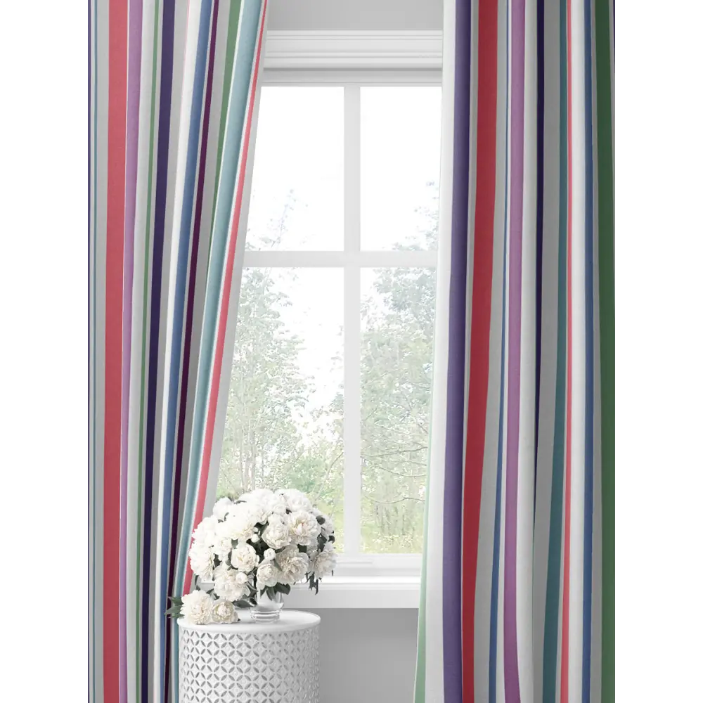 Фото Комплект штор на шторной ленте Decoracion Разноцветные полоски 145x275 см цвет синий розовый фиолетовый Фото Комплект штор на шторной ленте Decoracion Разноцветные полоски 145x275 см цвет синий розовый фиолетовый