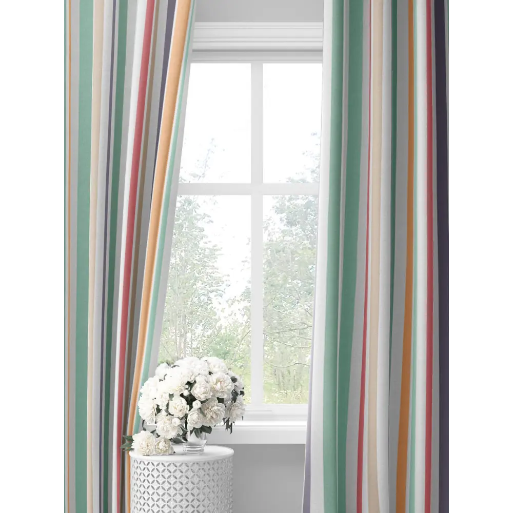 Фото Комплект штор на шторной ленте Decoracion Разноцветные полоски 145x275 см цвет красный желтый бирюзовый Фото Комплект штор на шторной ленте Decoracion Разноцветные полоски 145x275 см цвет красный желтый бирюзовый