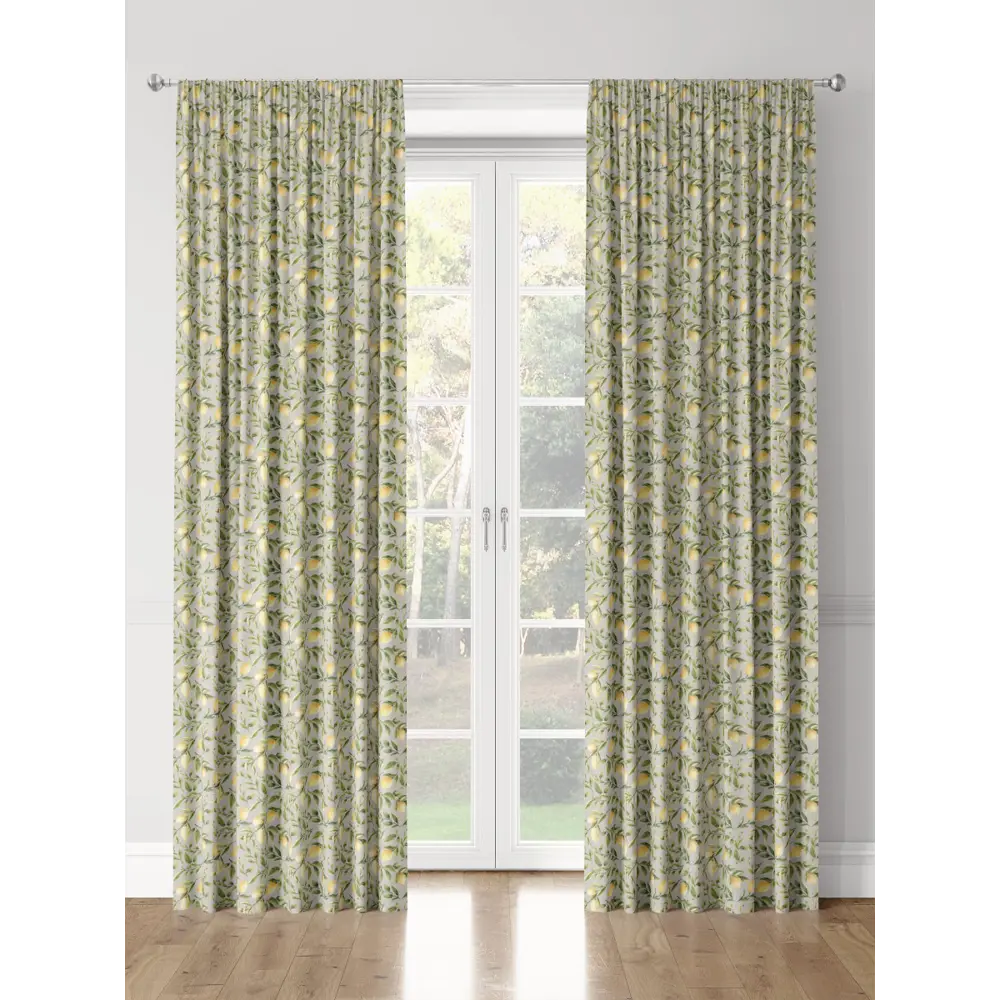 Фото 3 Комплект штор на шторной ленте Decoracion Сочные лимоны 145x275 см цвет серый зеленый Фото 3 Комплект штор на шторной ленте Decoracion Сочные лимоны 145x275 см цвет серый зеленый