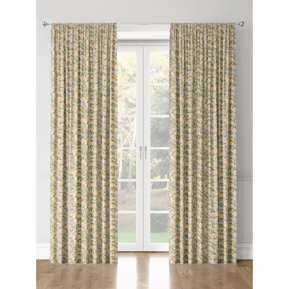 Фото 3 Комплект штор на шторной ленте Decoracion Сочные лимоны 145x275 см цвет светло-серый оливковый Фото 3 Комплект штор на шторной ленте Decoracion Сочные лимоны 145x275 см цвет светло-серый оливковый