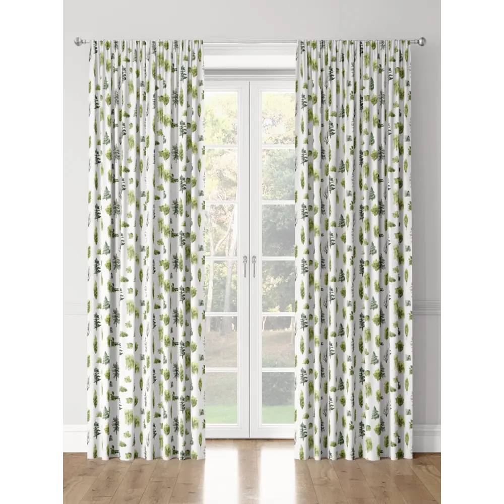 Фото 3 Комплект штор на шторной ленте Decoracion Лесные деревья 145x275 см цвет белый зеленый Фото 3 Комплект штор на шторной ленте Decoracion Лесные деревья 145x275 см цвет белый зеленый