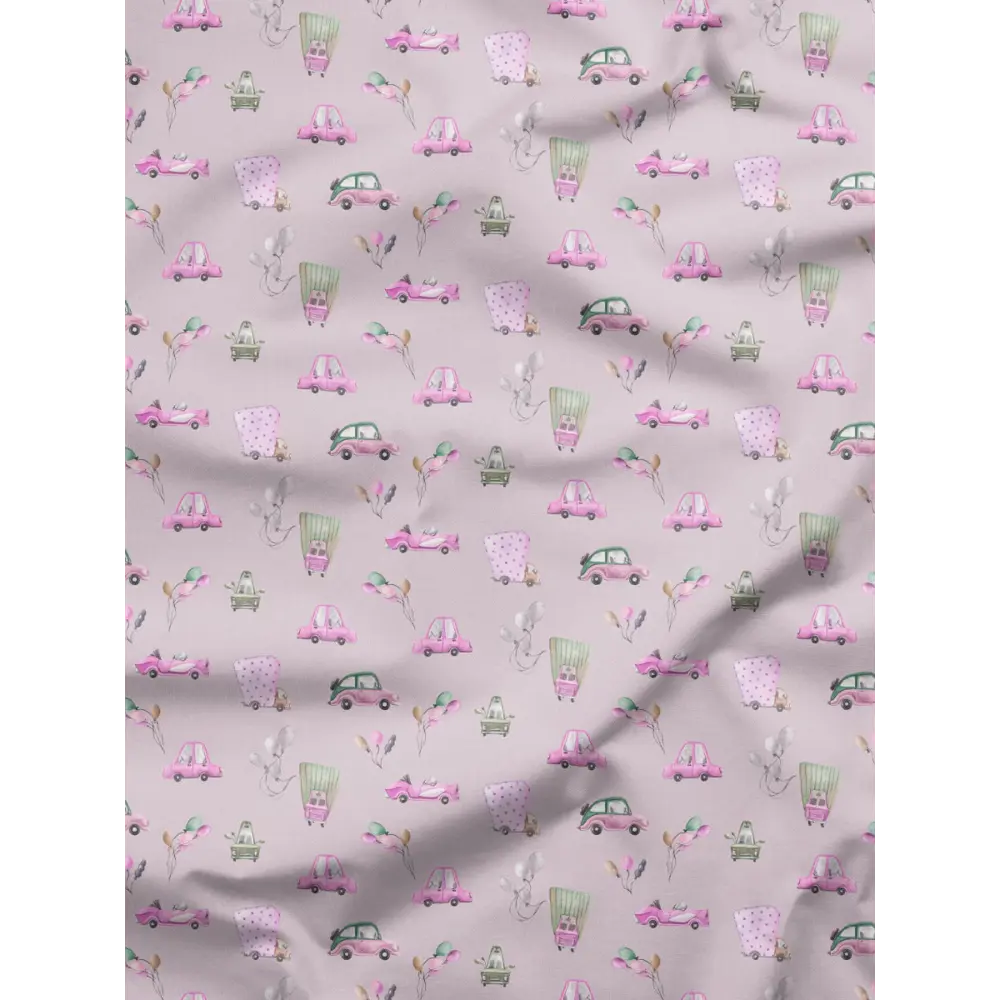 Фото 6 Комплект штор на шторной ленте Decoracion Машинки и воздушные шарики 145x275 см цвет фуксия сиреневый