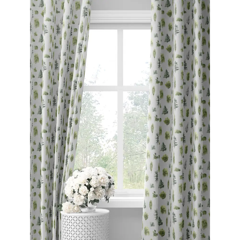 Фото Комплект штор на шторной ленте Decoracion Лесные деревья 145x275 см цвет зеленый светло-серый Фото Комплект штор на шторной ленте Decoracion Лесные деревья 145x275 см цвет зеленый светло-серый