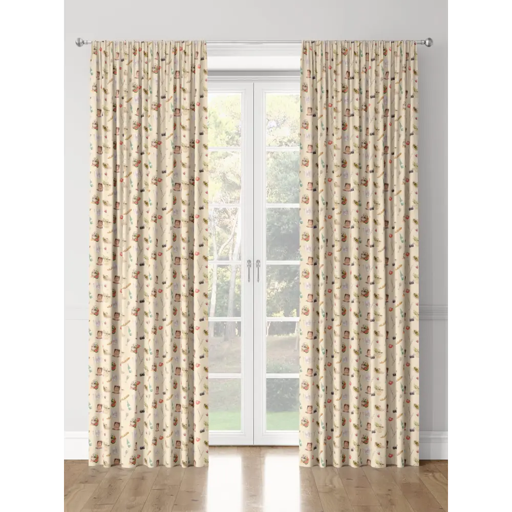 Фото 3 Комплект штор на шторной ленте для кухни Decoracion На пикник 145x275 см цвет бежевый Фото 3 Комплект штор на шторной ленте для кухни Decoracion На пикник 145x275 см цвет бежевый