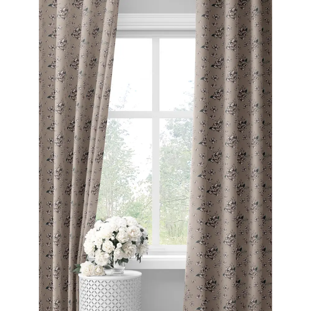 Фото Комплект штор на шторной ленте Decoracion Монохромные цветы 145x275 см цвет бежевый Фото Комплект штор на шторной ленте Decoracion Монохромные цветы 145x275 см цвет бежевый