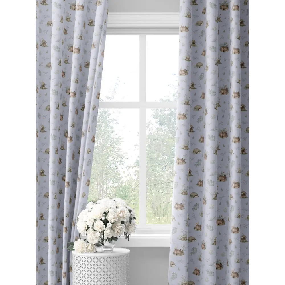 Фото Комплект штор на шторной ленте Decoracion Лесные друзья 145x275 см цвет синий зеленый коричневый
