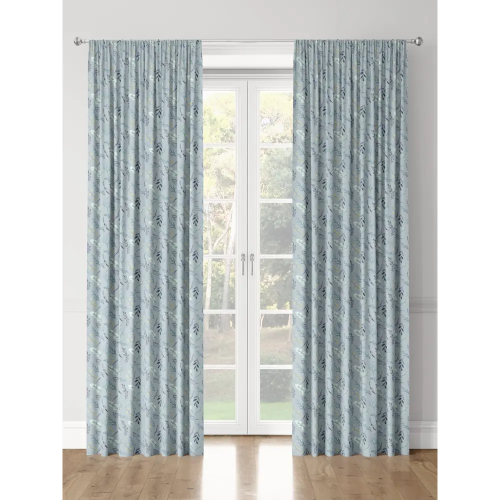 Фото 3 Комплект штор на шторной ленте Decoracion Листья и веточки 145x275 см цвет синий Фото 3 Комплект штор на шторной ленте Decoracion Листья и веточки 145x275 см цвет синий