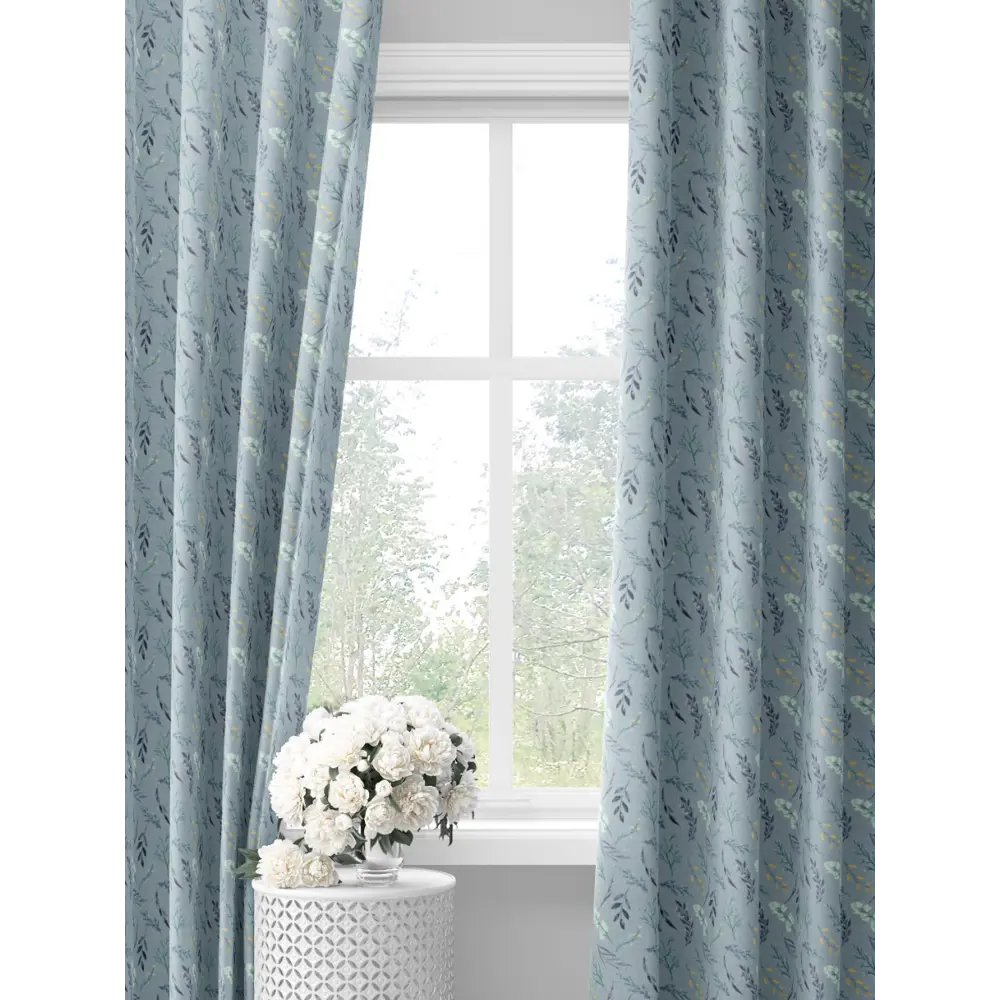 Фото Комплект штор на шторной ленте Decoracion Листья и веточки 145x275 см цвет синий Фото Комплект штор на шторной ленте Decoracion Листья и веточки 145x275 см цвет синий