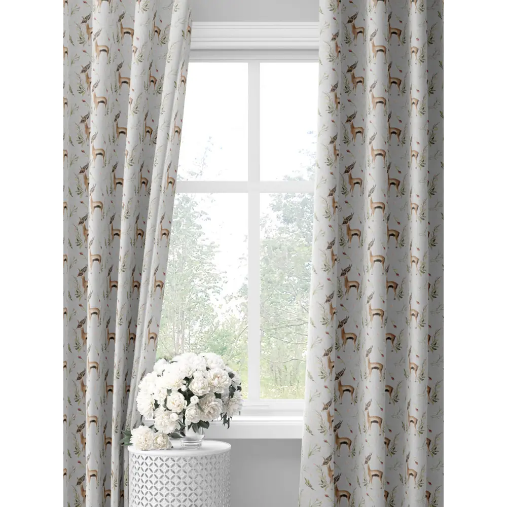 Фото Комплект штор на шторной ленте Decoracion Изящная антилопа 145x275 см цвет коричневый светло-серый оливковый