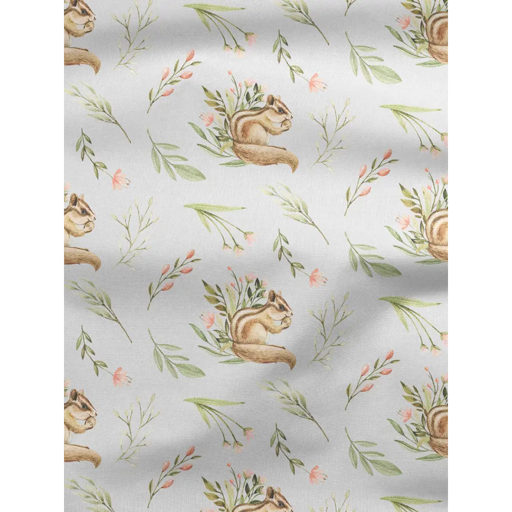 Фото 2 Комплект штор на шторной ленте Decoracion Бурундуки в цветочках 145x275 см цвет коричневый светло-серый оливковый