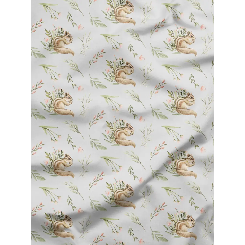 Фото 6 Комплект штор на шторной ленте Decoracion Бурундуки в цветочках 145x275 см цвет коричневый светло-серый оливковый