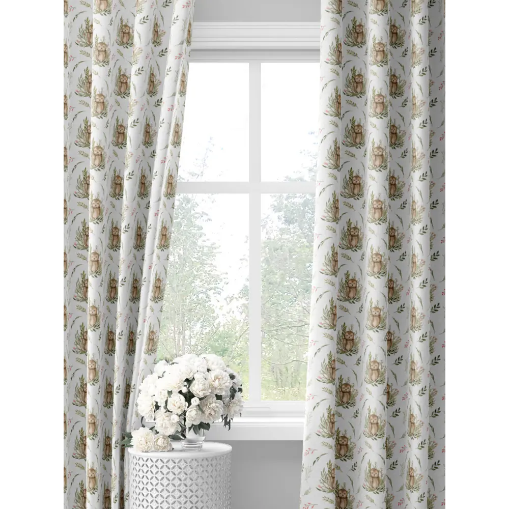 Фото Комплект штор на шторной ленте Decoracion Мудрая сова 145x275 см цвет белый коричневый оливковый