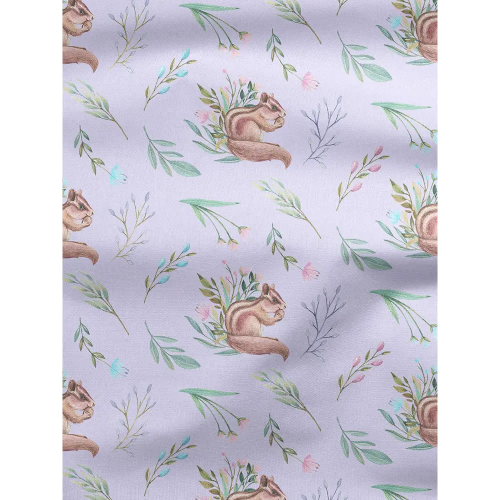 Фото 2 Комплект штор на шторной ленте Decoracion Бурундуки в цветочках 145x275 см цвет зеленый коричневый сиреневый