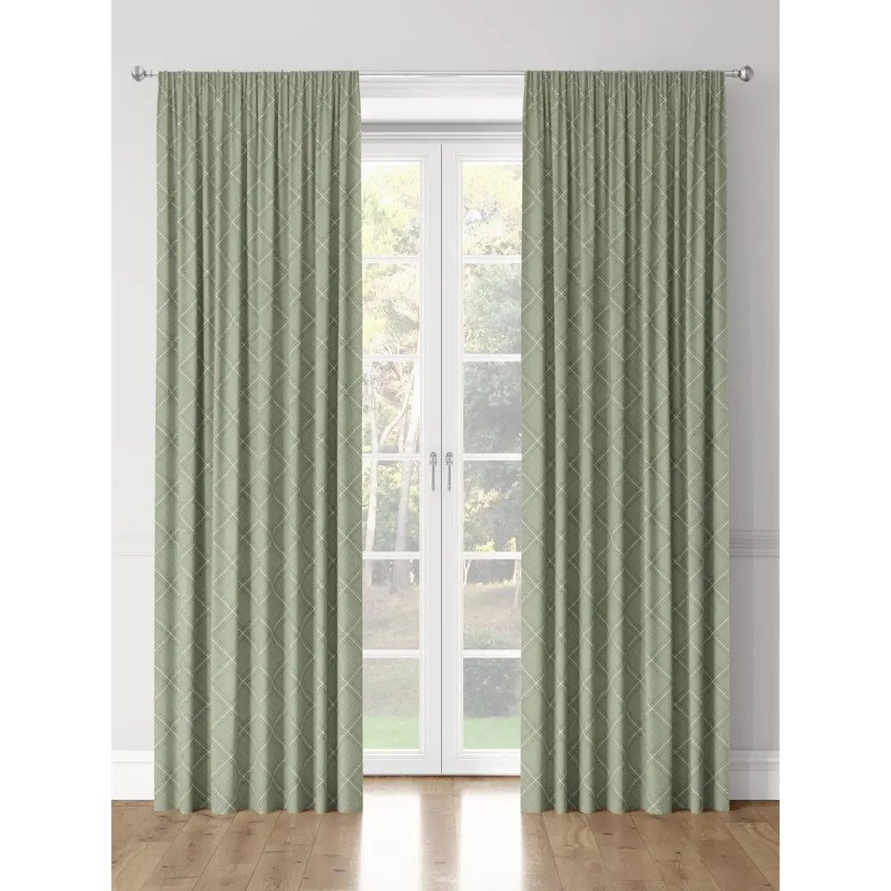 Фото Комплект штор на шторной ленте Decoracion Клетка Кембридж 145x275 см цвет оливковый