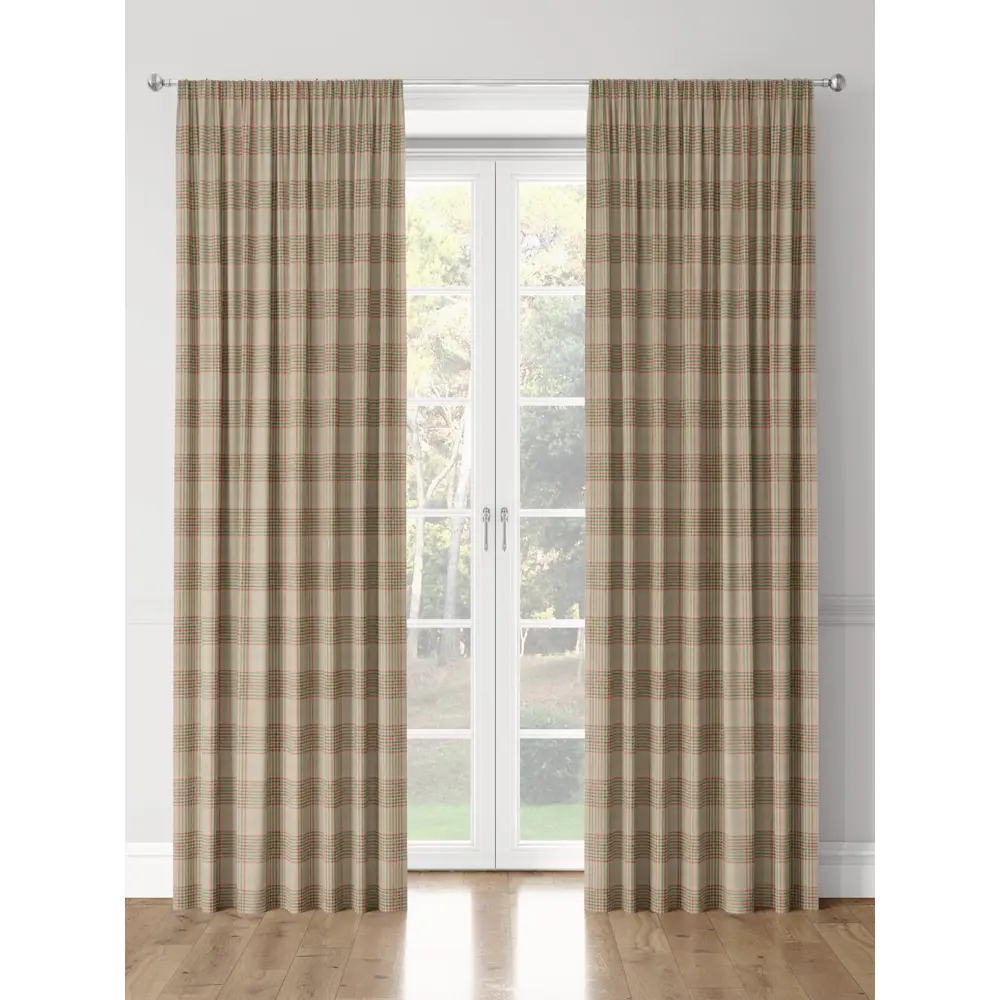 Фото 3 Комплект штор на шторной ленте Decoracion Виндзорская клетка 145x275 см цвет бежевый зеленый красный Фото 3 Комплект штор на шторной ленте Decoracion Виндзорская клетка 145x275 см цвет бежевый зеленый красный