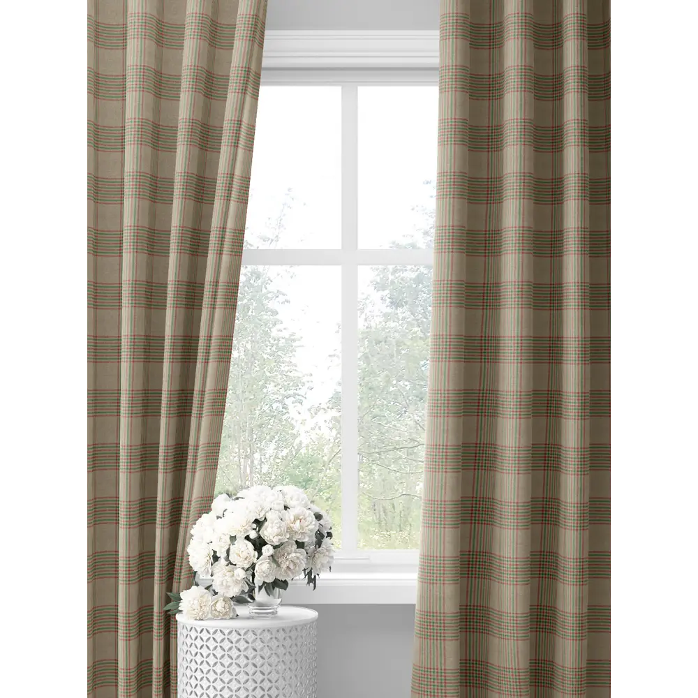 Фото Комплект штор на шторной ленте Decoracion Виндзорская клетка 145x275 см цвет бежевый зеленый красный Фото Комплект штор на шторной ленте Decoracion Виндзорская клетка 145x275 см цвет бежевый зеленый красный