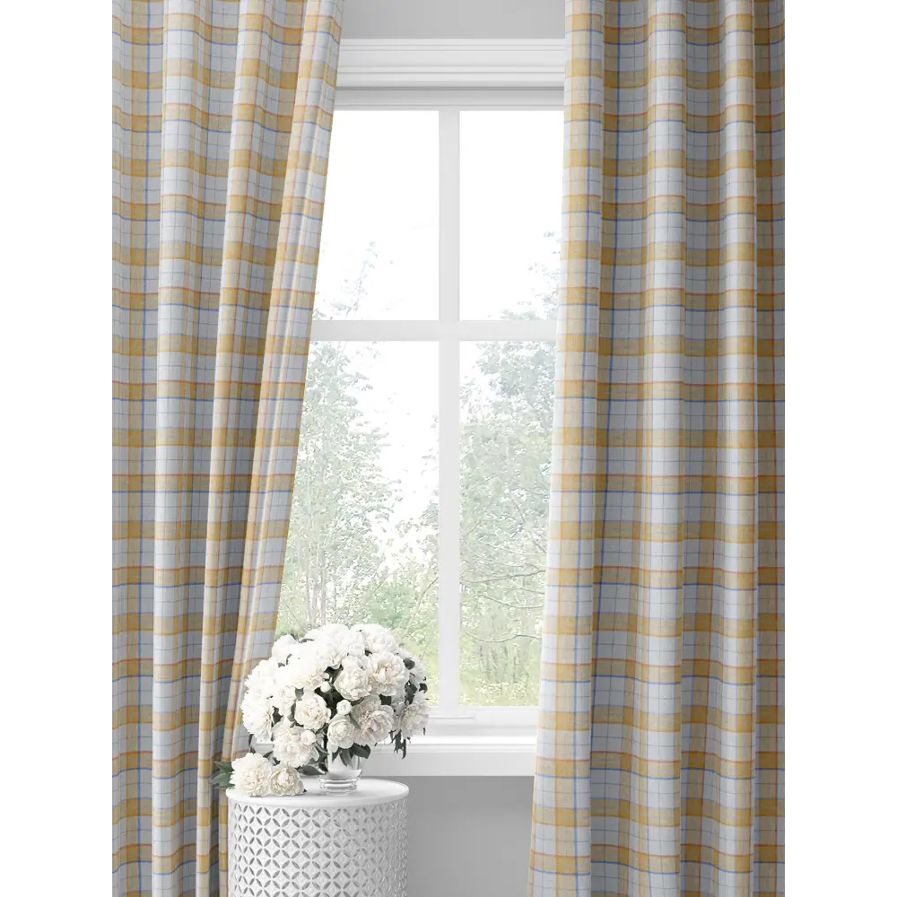 Фото Комплект штор на шторной ленте Decoracion Клетка 4 квадрата 145x275 см цвет белый желтый