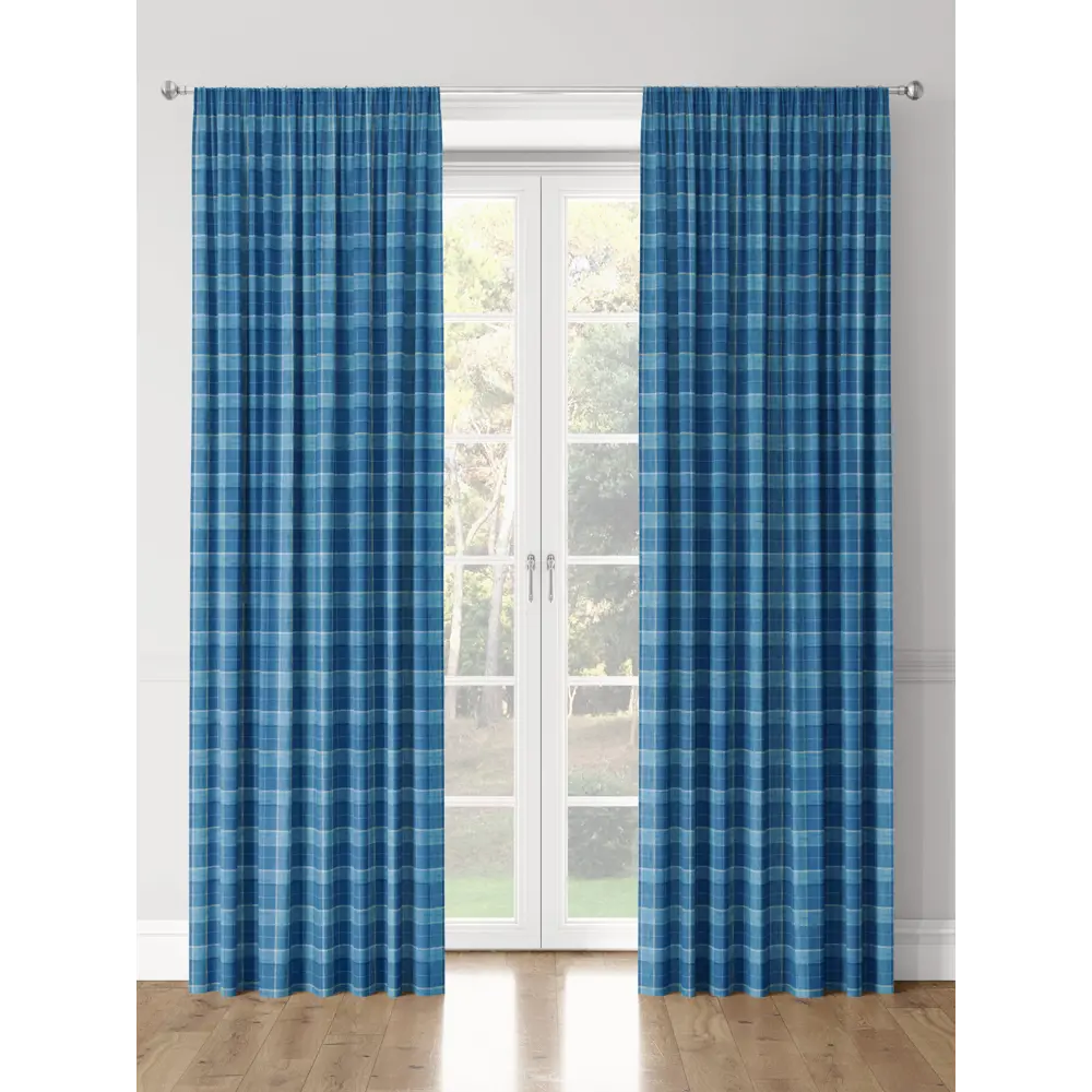 Фото 3 Комплект штор на шторной ленте Decoracion Клетка 4 квадрата 145x275 см цвет синий голубой Фото 3 Комплект штор на шторной ленте Decoracion Клетка 4 квадрата 145x275 см цвет синий голубой