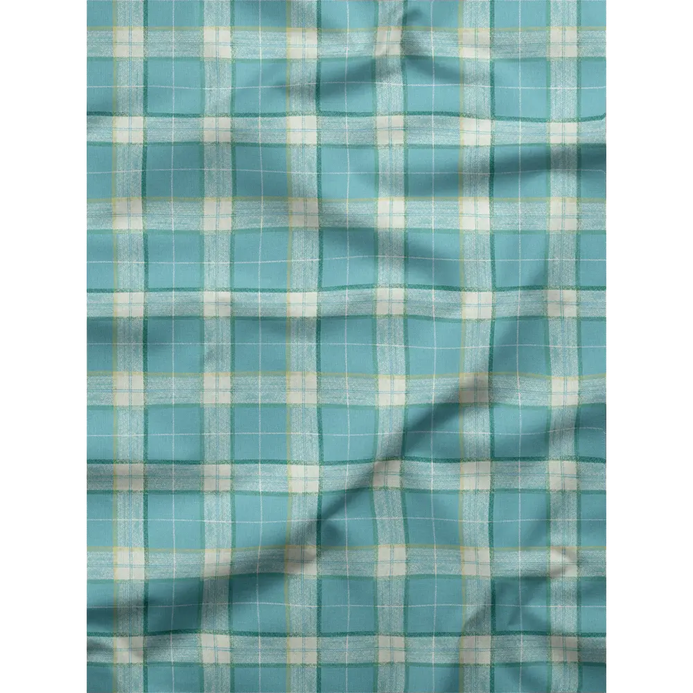 Фото 6 Комплект штор на шторной ленте Decoracion Клетка 4 квадрата 145x275 см цвет слоновая кость бирюзовый
