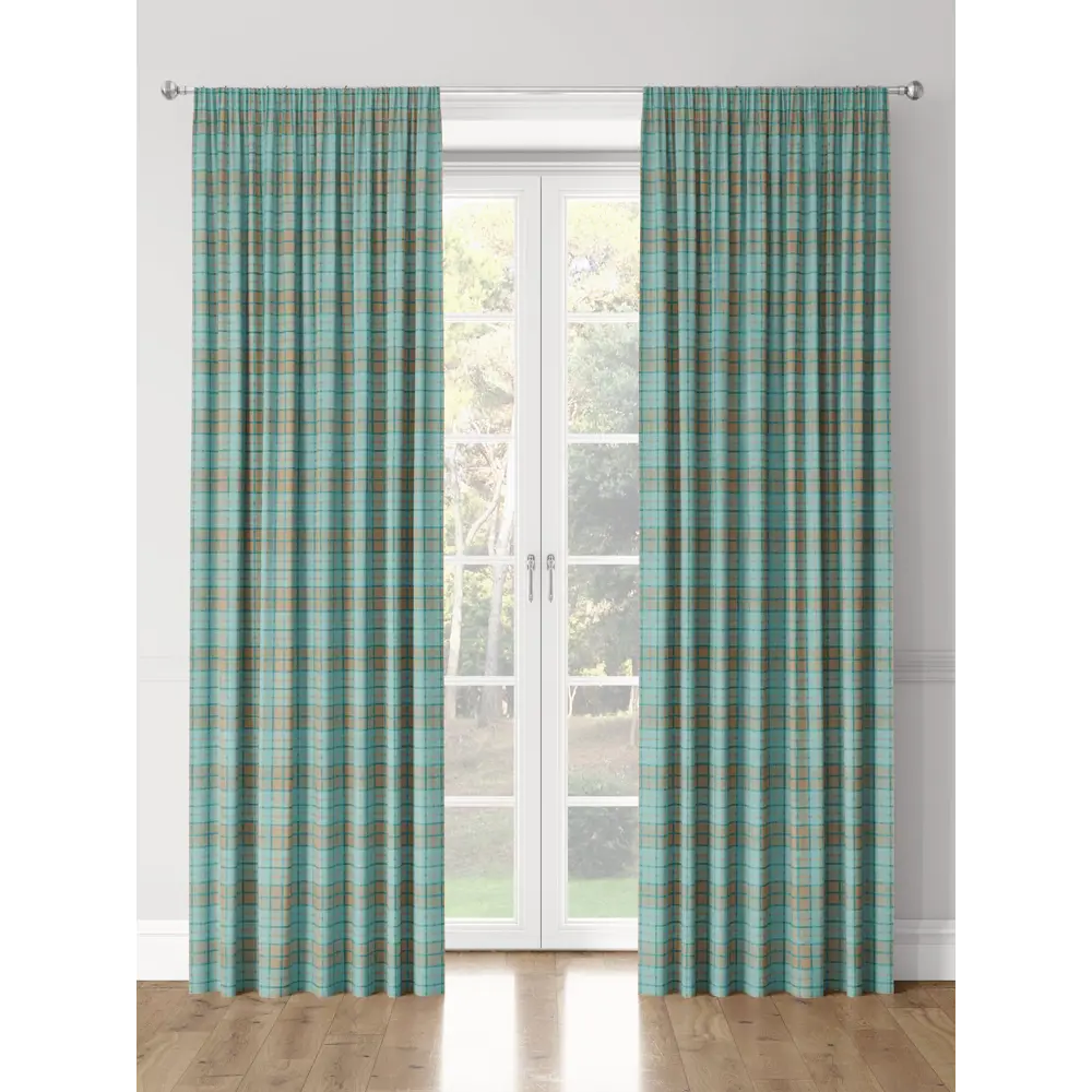 Фото 3 Комплект штор на шторной ленте Decoracion Классическая клетка 145x275 см цвет оранжевый бирюзовый Фото 3 Комплект штор на шторной ленте Decoracion Классическая клетка 145x275 см цвет оранжевый бирюзовый