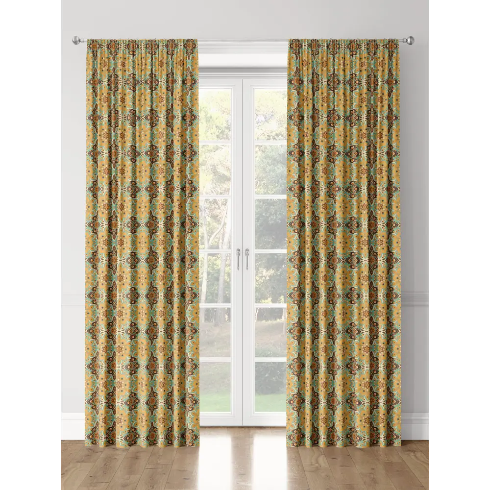 Фото 3 Комплект штор на шторной ленте Decoracion Эвора 145x275 см цвет коричневый оранжевый мятный