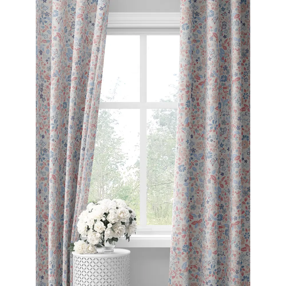 Фото Комплект штор на шторной ленте Decoracion Авиш 145x275 см цвет синий розовый Фото Комплект штор на шторной ленте Decoracion Авиш 145x275 см цвет синий розовый